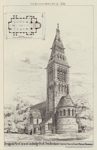 Entwurf für eine neue Kirche, Cambridge Park, Twickenham, Skizze von Turm und Chor von English School