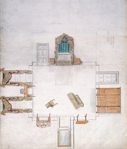 Entwurf für ein Schlafzimmer, von Gillow & Company (Aquarell auf Papier)