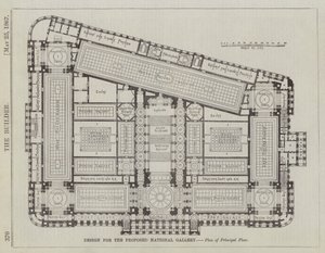 Entwurf für die vorgeschlagene Nationalgalerie, Grundriss des Hauptgeschosses (Gravur) von English School
