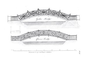 Entwürfe für Gartenbrücken, veröffentlicht 1773 von English School