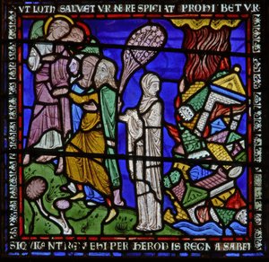 Detail eines der Bibelfenster, das Lots Frau zeigt, wie sie zurückblickt (Detail) von English School
