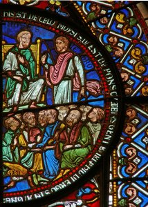 Detail aus dem Ostfenster der Dreifaltigkeitskapelle mit Moses und den Israeliten von English School