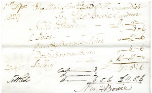 Devonshire MSS AS 3101, Folio aus einem Bündel von Rechnungen, beglichen von Pinder Simpson für Lord George Cavendish, einschließlich Alexander Bowies Rechnung