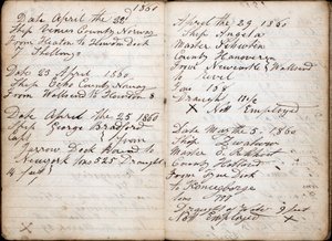 Tagebuch, enthält Details zu Schiff, Datum, Kapitän, Land, Ziel, Abfahrt, Gewicht und Tiefgang jeder Reise von English School