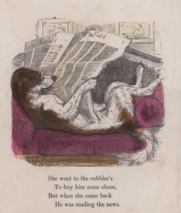 Hund liest die Zeitung The Field (farbige Gravur) von English School