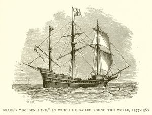Drakes Golden Hind, mit der er die Welt umrundete, 1577-1580 von English School