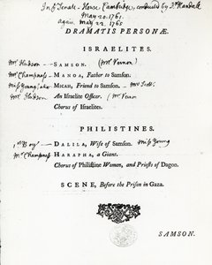 Dramatis Personae für Samson, ein Oratorium von Händel