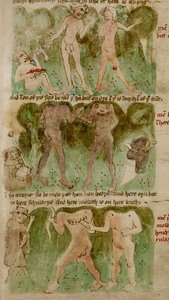 Zeichnungen der monströsen Rassen im Königreich Dondun, einschließlich Zyklopen, kannibalistischer Riesen und Blemmyae, Illustration aus 