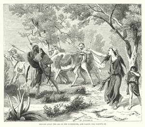 Den Esel des Waisen vertreiben und den Ochsen der Witwe nehmen (Gravur) von English School