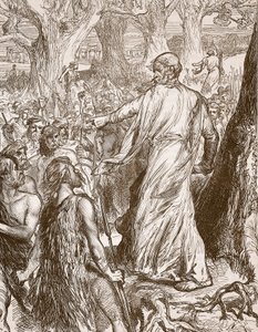 Druiden, die die Briten zur Opposition gegen die Landung der Römer anstiften, Illustration aus Cassells Illustrierter Geschichte Englands