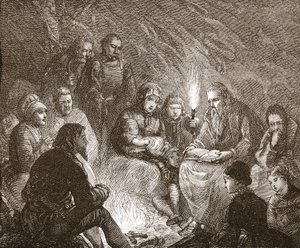 Versteckte niederländische Protestanten, Illustration aus Die Geschichte des Protestantismus von James Aitken Wylie, veröffentlicht 1878 von English School