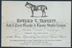Edward C Targett, Job- und Postmeister und Betreiber eines Mietstalls, Visitenkarte von English School