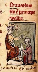 Edward von Caernarvon [Edward II] wird von seinem Vater, König Edward I., im Lincoln-Parlament zum Prinzen von Wales und Earl of Chester ernannt, Illustration aus 