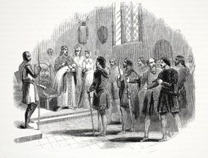 Edward der Erste präsentiert den walisischen Häuptlingen einen unter ihnen geborenen Prinzen in Rhuddlan Castle