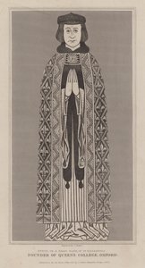 Abbildung auf einer Messingplatte von Robert de Eglesfield, Kaplan von Philippa von Hennegau und Gründer des Queen