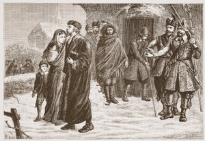 Vertreibung eines ungarischen protestantischen Pastors im Winter, Illustration aus The History of Protestantism von James Aitken Wylie, veröffentlicht 1878
