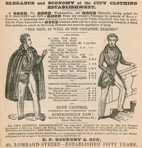 Eleganz und Sparsamkeit im City Clothing Establishment; E P Doudney & Son, 49 Lombard Street, London