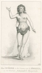 Elizabeth Chudleigh, in der Rolle der Iphigenie beim Maskenball der venezianischen Botschafter, Ranelagh, London von English School