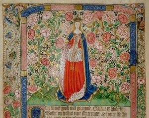 Elizabeth Woodville (ca. 1437-92) Königin Gemahlin von König Edward IV von England (1442-83) (Pergament) (Detail) von English School