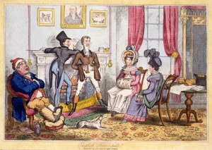 Englisches Kaminfeuer, veröffentlicht von J. lePetit, Dublin, ca. 1820 (handkolorierte Gravur)