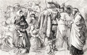 Englische Protestanten werden von irischen Katholiken während der irischen Rebellion von 1641 ertränkt, um 1865