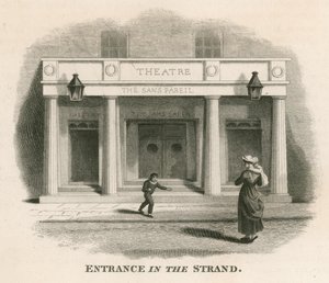 Eingang in The Strand des Sans Pareil Theaters (Adelphi Theatre), London von English School