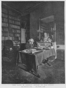 Ernest Renan, französischer Philosoph und Religionshistoriker, in seinem Arbeitszimmer von English School