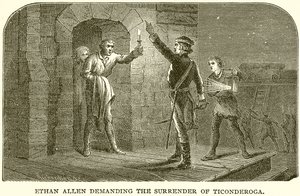 Ethan Allen fordert die Übergabe von Ticonderoga