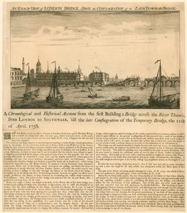 Genauer Blick auf die London Bridge nach dem Brand der provisorischen Brücke, 11. April 1758 von English School