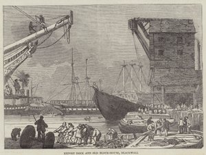 Export Dock und Old Block-House, Blackwall (Stich)