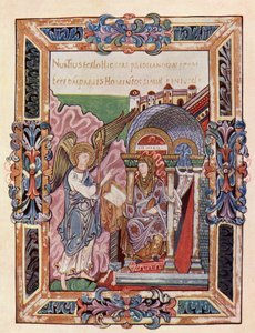 Faksimile einer Seite aus dem Ethelwold Benedictional, die die Verkündigung zeigt, aus dem Buch The Church of England: A History for the People, veröffentlicht ca. 1910 von English School