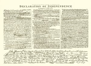 Faksimile des Originalentwurfs von Thomas Jefferson der Unabhängigkeitserklärung im Kongress am 4. Juli 1776