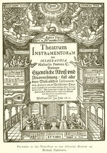 Faksimile der Titelseite des Syntagma Musicum von Michael Praetorius von English School