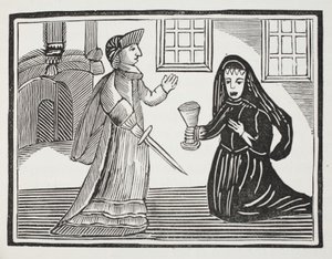 Die schöne Rosamunde wird von Königin Eleanor vergiftet, Illustration aus Chap-books des achtzehnten Jahrhunderts von John Ashton, veröffentlicht 1882 von English School