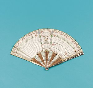 Fächer bedruckt mit "Fanologie oder der Gesprächsfächer der Damen" von Charles Francis Badini, veröffentlicht 1797