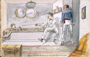 Fest verankert von Kopf bis Krone... - der Reverend wird gegen Seekrankheit behandelt, aus Ye Pilgrimage of ye Revnd. Simpleheart, Abenteuer eines naiven Missionars in den Südsee von English School