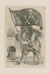 Vater Thames schwenkt einen Totenkopf und gekreuzte Knochen von English School