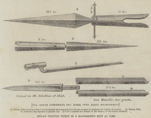 Fenianische Waffen, beschlagnahmt in einer Schmiede in Cork (Gravur) von English School
