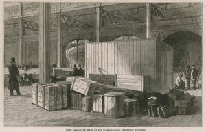 Erste Ankunft von Waren im Internationalen Ausstellungsgebäude