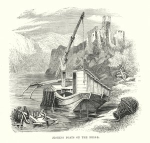 Fischerboote am Rhein (Gravur)