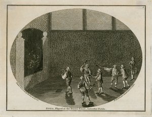 Fives, gespielt auf dem Tennisplatz, Leicester Fields