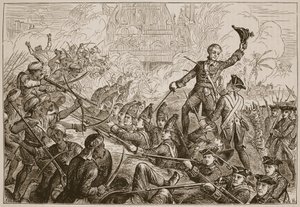 Fletchers Verteidigung des Redoubts bei Tanjore, Illustration aus Cassells Illustrierter Geschichte Indiens von James Grant, veröffentlicht 1879 von English School