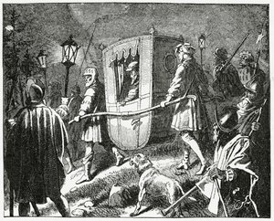 Flucht des Kaisers Karl V. im Jahr 1552 vor den protestantischen lutherischen Truppen unter der Führung des Kurfürsten Moritz von Sachsen, 1882
