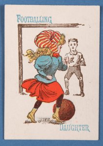 Fußballspielende Tochter, aus dem Happy Families-Kartenspiel, ca. 1890-1900