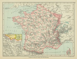 Frankreich in Departements (Farblithografie) von English School