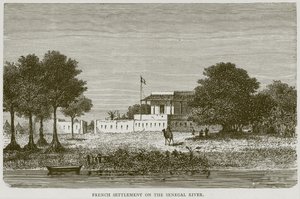 Französische Siedlung am Senegal-Fluss, Illustration aus Illustrated Travels, ca. 1880