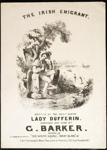 Titelseite der Partitur für The Irish Immigrant, geschrieben von Lady Dufferin, komponiert von G. Barker
