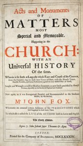 Frontispiz, aus Acts and Monuments von John Foxe, neunte Ausgabe, veröffentlicht 1684 von English School