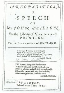 Frontispiz von Areopagitica, eine Rede von John Milton (1608-74) veröffentlicht 1644 von English School