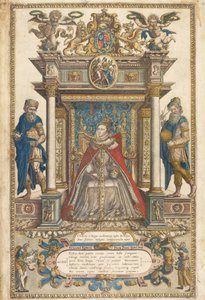 Frontispiz des Atlas der Länder von England und Wales von Christopher Saxon, London 1579 von English School